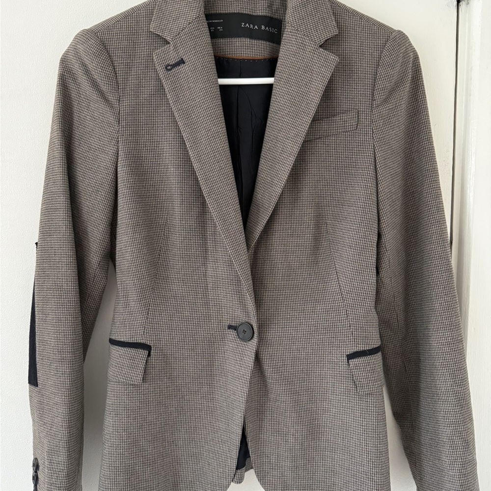 Zara XS Basic Checkered Blazer with elbow patches